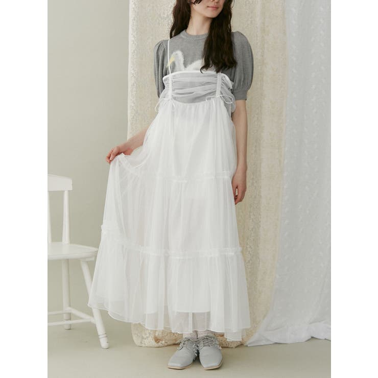 オフホワイト | ドロストチュールキャミワンピース | merry jenny