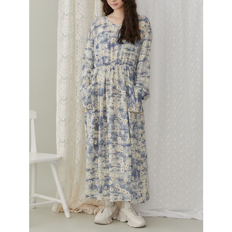 flower paintワンピース[品番：MKSW0058757]｜merry jenny