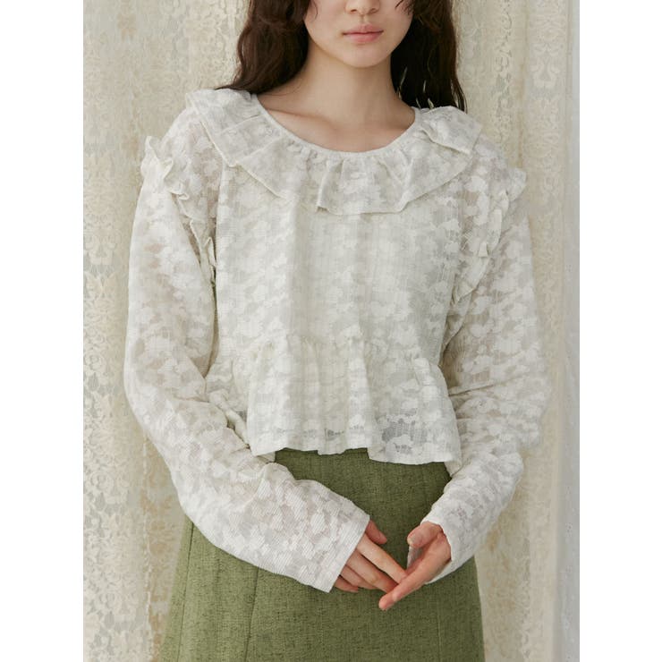 ラメレースフリルカラーtops[品番：MKSW0058761]｜merry jenny