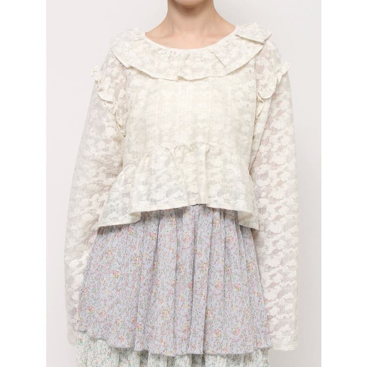 ラメレースフリルカラーtops[品番：MKSW0058761]｜merry jenny