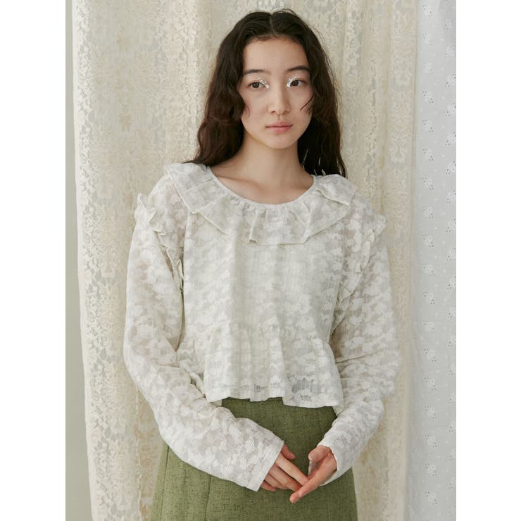 ラメレースフリルカラーtops[品番：MKSW0058761]｜merry jenny
