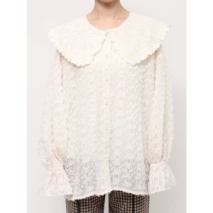 merry jenny 新品 ホワイト ストライプフリルカラーブラウス merry jenny（メリージェニー）の「ストライプフリルカラー
