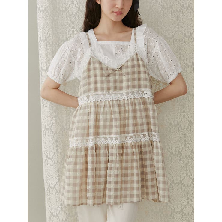 ベージュ | 【追加生産分】checkフレアベビードール | merry jenny