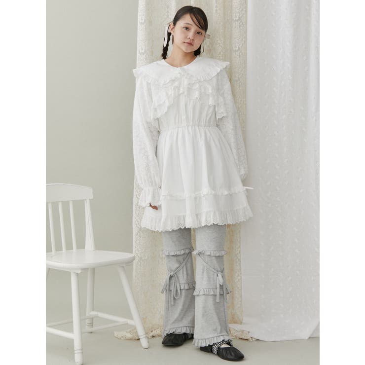 追加生産分】フリルリブフレアパンツ[品番：MKSW0058800]｜merry jenny