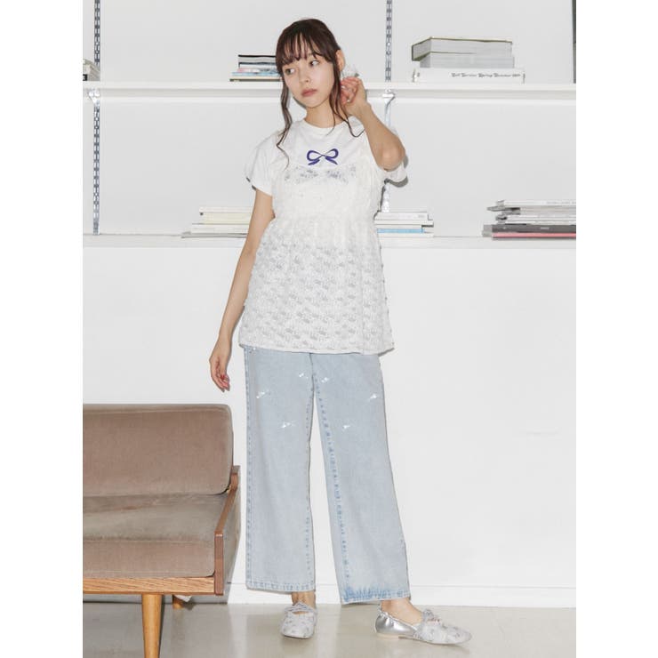 merry jenny sway ribbonデニムパンツ merry jenny（メリージェニー）の「sway ribbonデニムパンツ