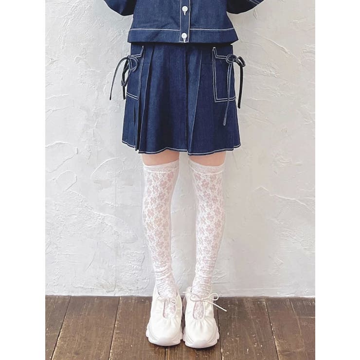 リボンポケットデニムプリーツスカート【セットアップ着用可能
