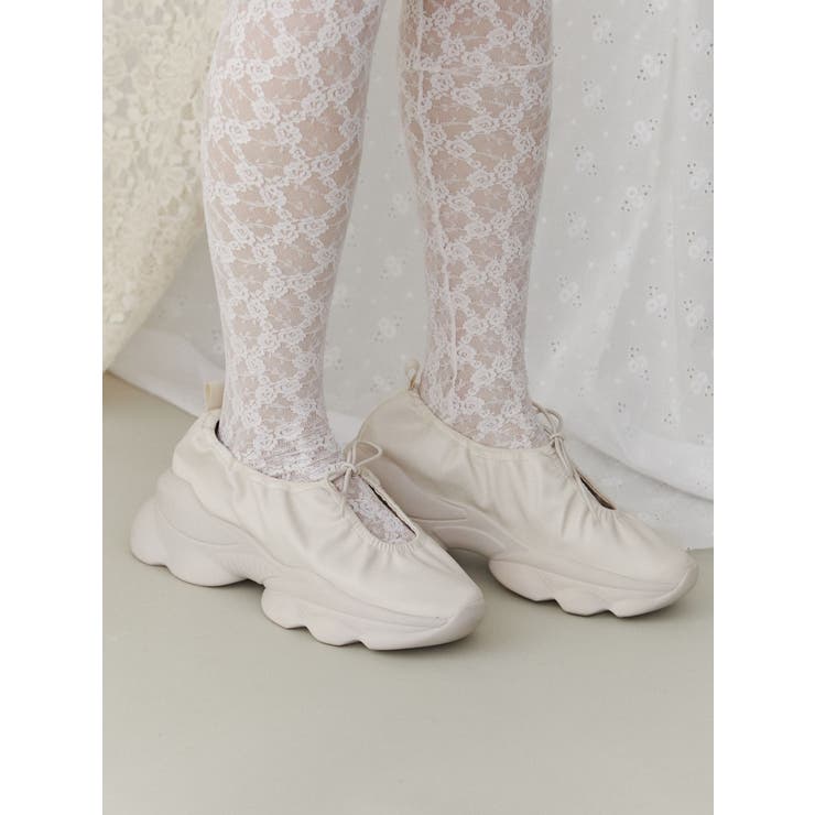 アイボリー | ギャザーフェイクレザースニーカー | merry jenny