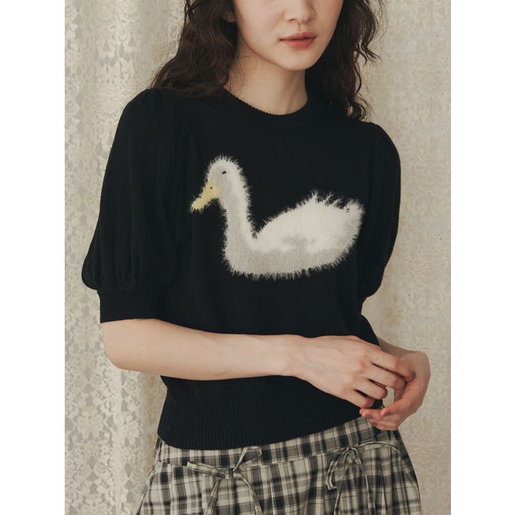 ブラック | あひるジャカードニットtops | merry jenny