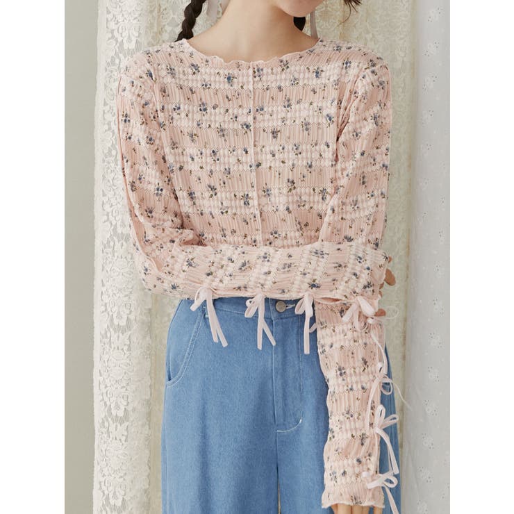 ピンク | floral print レースtops | merry jenny