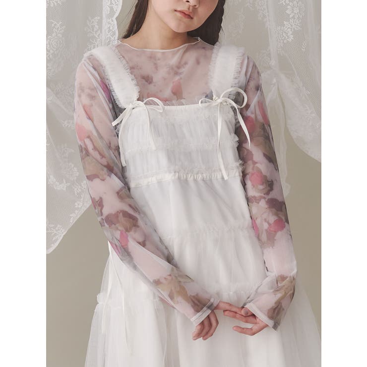 flowerシアーメッシュtops[品番：MKSW0058768]｜merry jenny