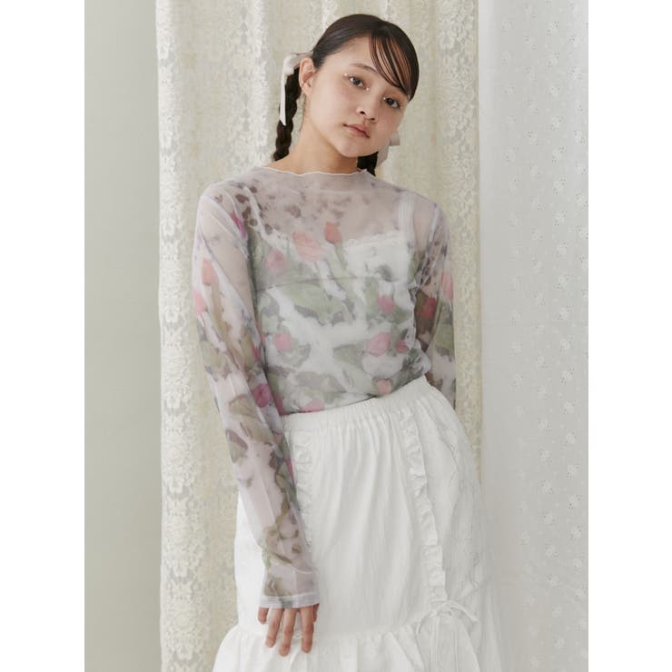 flowerシアーメッシュtops（Tシャツ/カットソー）｜merry jenny