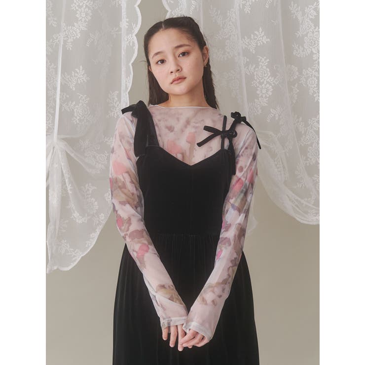 flowerシアーメッシュtops[品番：MKSW0058768]｜merry jenny