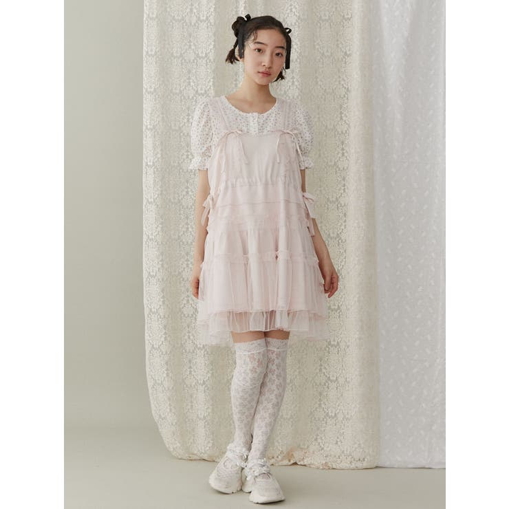 松本かれん着用　merry jenny チュールパフスリーブミニワンピース 松本かれん着用 merry jenny チュールパフスリーブミニワンピース