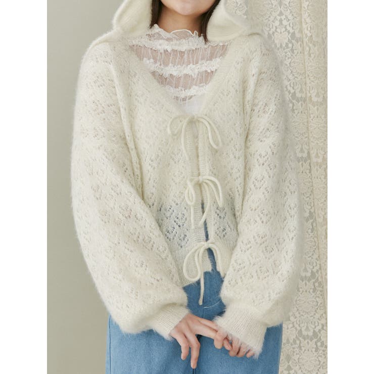 Vネックおはなシアーカーディガン[品番：MKSW0058302]｜merry