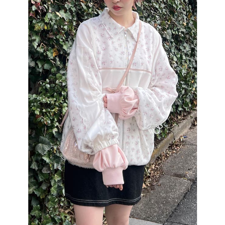 floralコンビトラックジャケットピンク