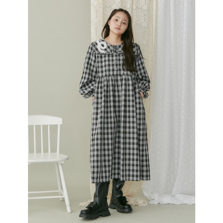 20-60代からのファッション通販  くるくるフリルカラーワンピース[品番：MKSW0058772]｜merry ワンピース