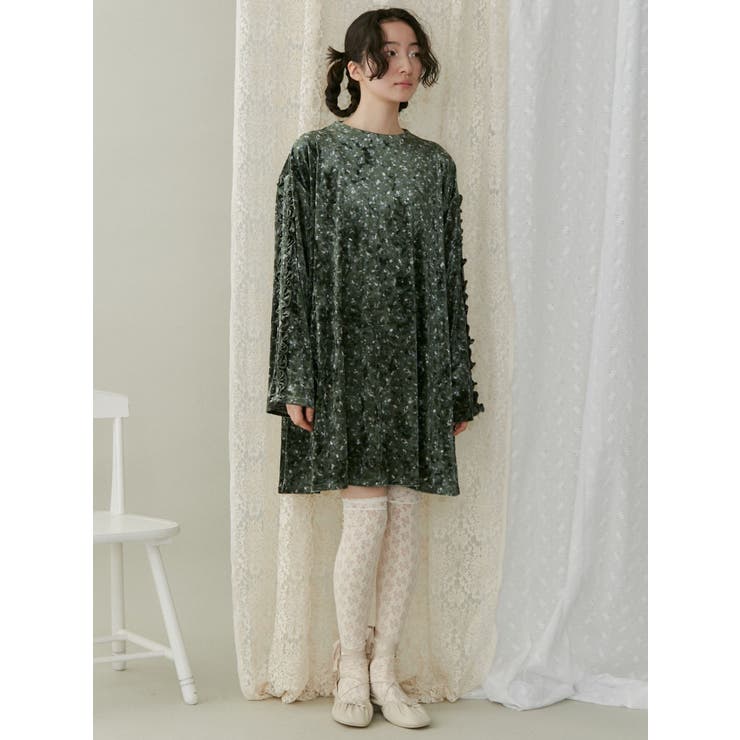 flowerベロアミニワンピース[品番：MKSW0058731]｜merry jenny