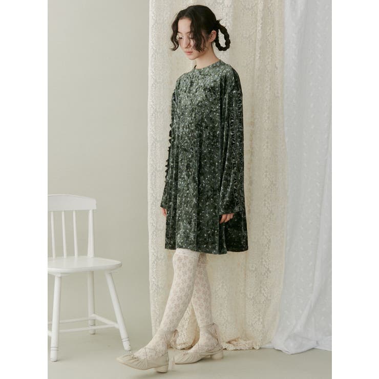 flowerベロアミニワンピース[品番：MKSW0058731]｜merry jenny