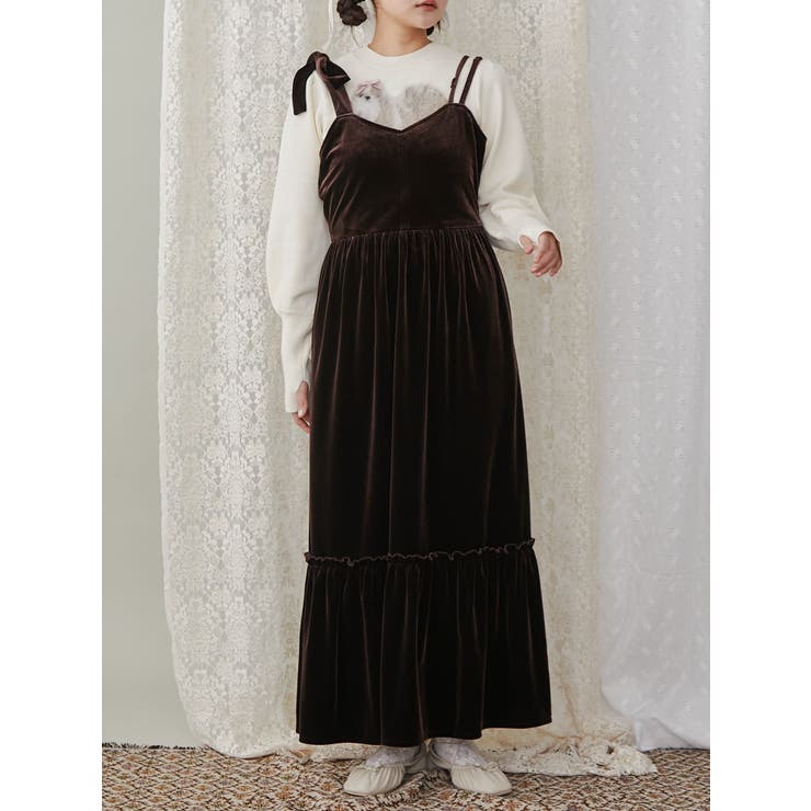 アシメribbonベロアワンピース[品番：MKSW0060209]｜merry jenny