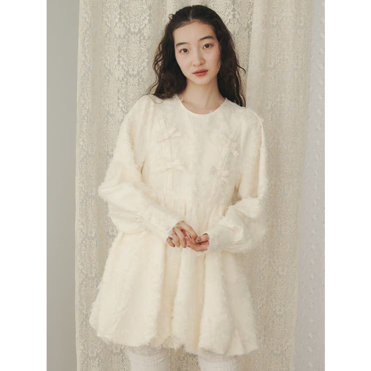 バルーンリボンミニワンピース[品番：MKSW0060210]｜merry jenny