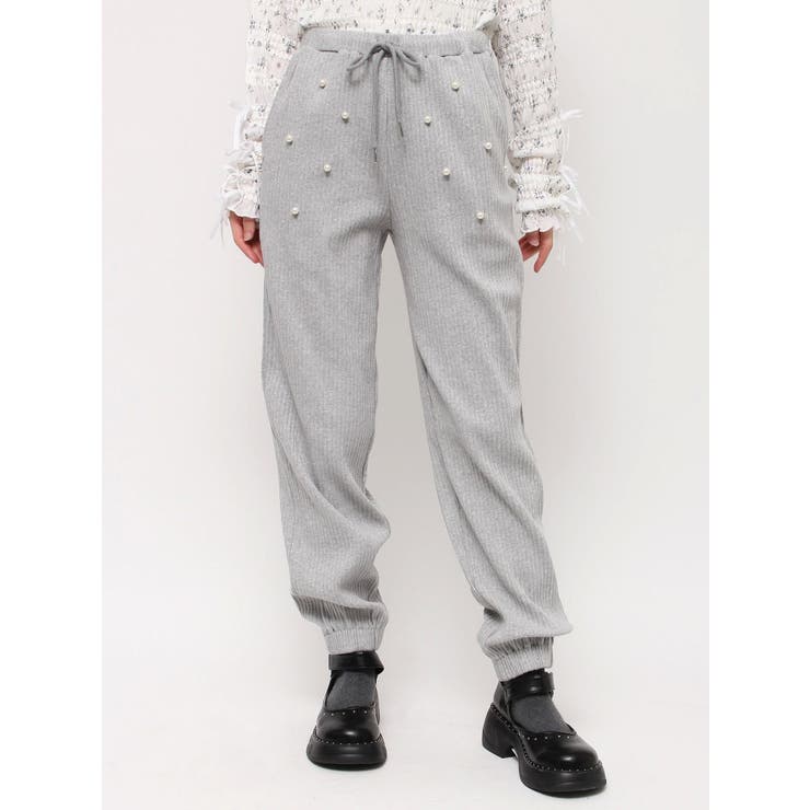 グレー | パールリブジョガーパンツ | merry jenny