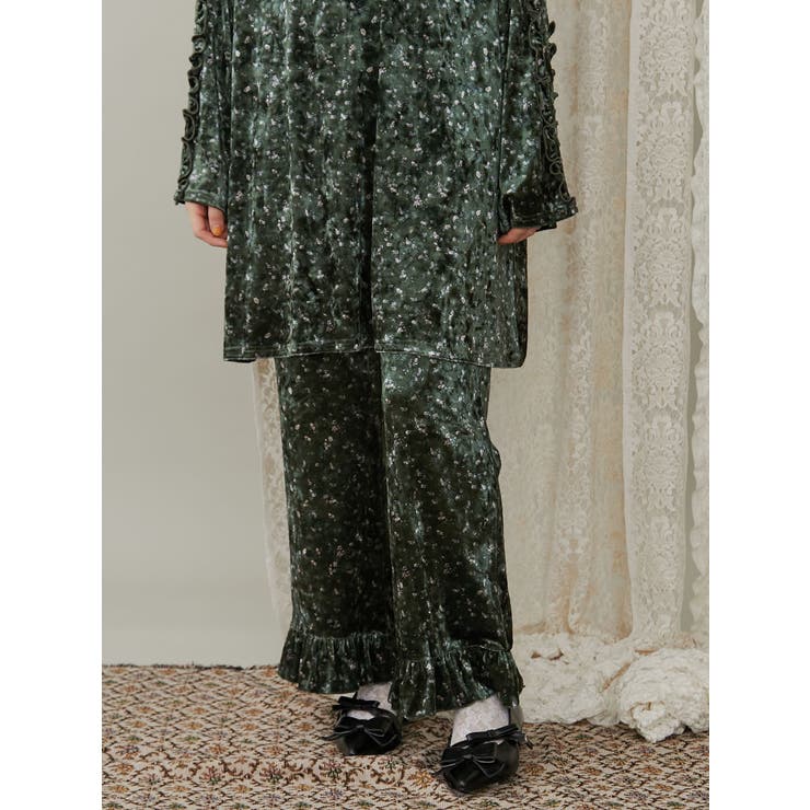 flowerベロアパンツ[品番：MKSW0060549]｜merry jenny