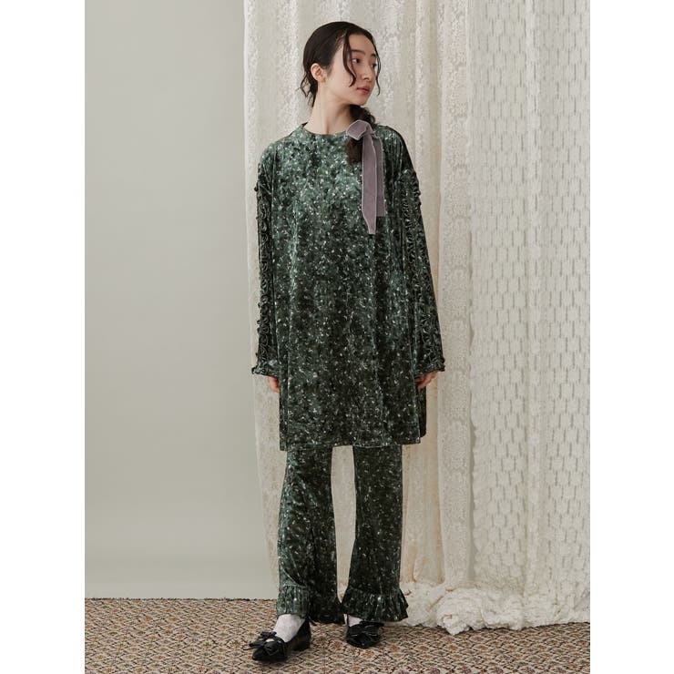 flowerベロアパンツ[品番：MKSW0060549]｜merry jenny