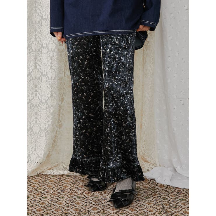 flowerベロアパンツ[品番：MKSW0060549]｜merry jenny（メリージェ二ー