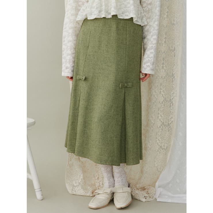 リボンプリーツミディスカート【セットアップ着用可能】[品番