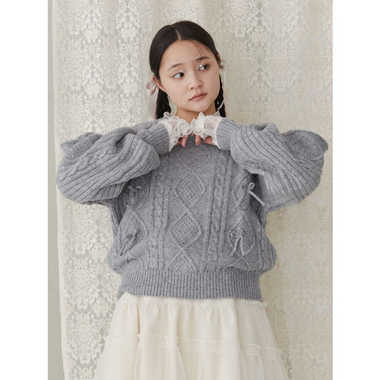 リボンたくさんニットプルオーバー[品番：MKSW0058310]｜merry jenny