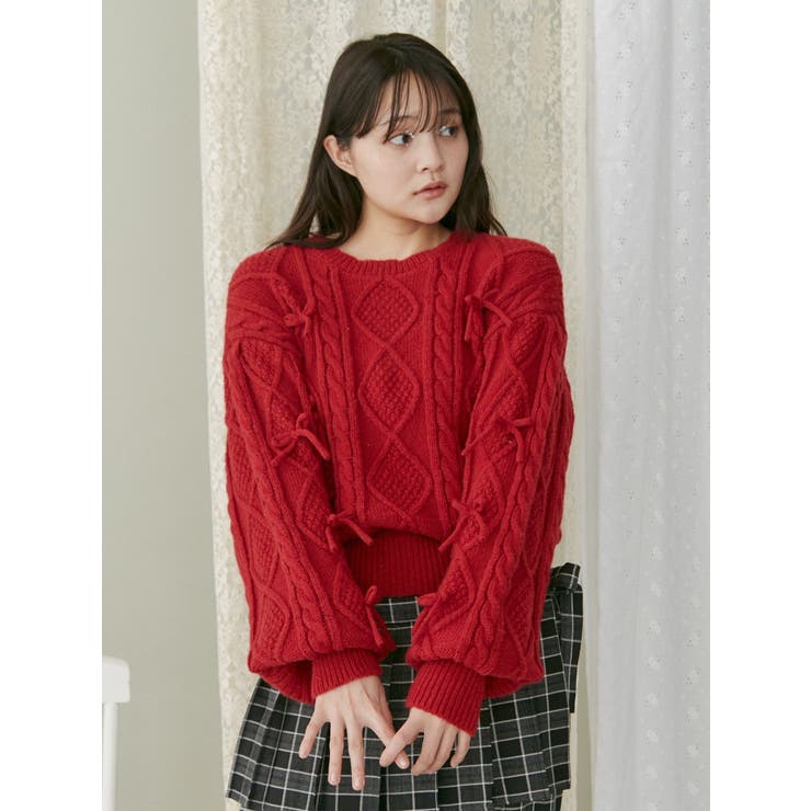 リボンたくさんニットプルオーバー[品番：MKSW0058310]｜merry jenny