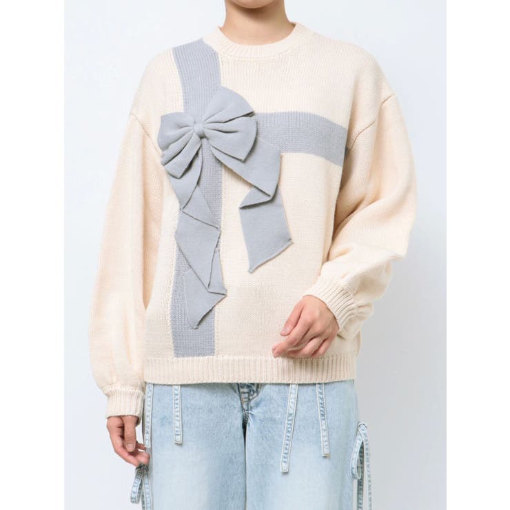 プレゼントリボンニット[品番：MKSW0060552]｜merry jenny（メリージェ