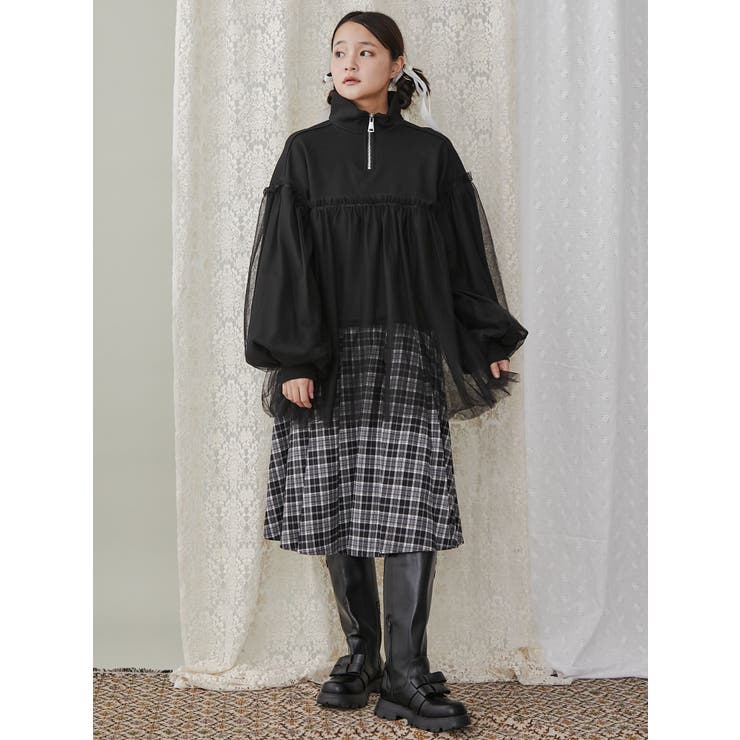 チュールハーフZIPスウェット[品番：MKSW0060221]｜merry jenny
