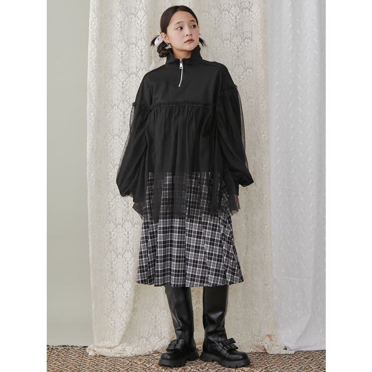 チュールハーフZIPスウェット[品番：MKSW0060221]｜merry jenny
