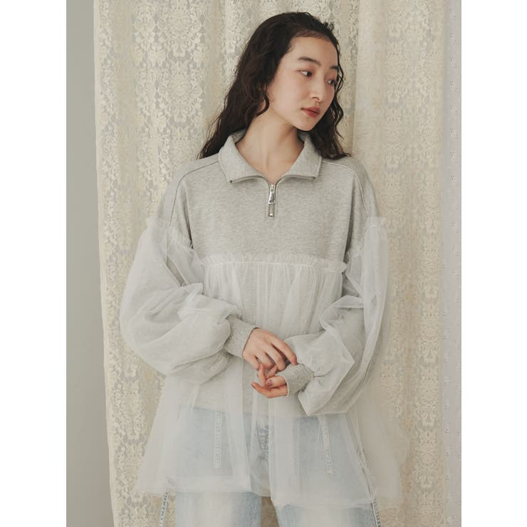 merry jenny チュールハーフZIPスウェット メリージェニー merry jenny チュールハーフZIPスウェット