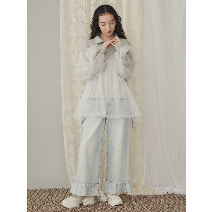 チュールハーフZIPスウェット[品番：MKSW0060221]｜merry jenny
