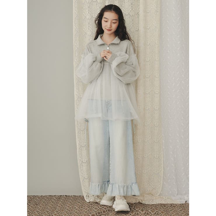 チュールハーフZIPスウェット[品番：MKSW0060221]｜merry jenny