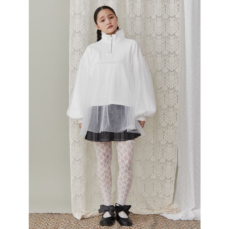チュールハーフZIPスウェット[品番：MKSW0060221]｜merry jenny