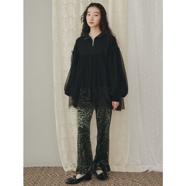 チュールハーフZIPスウェット[品番：MKSW0060221]｜merry jenny