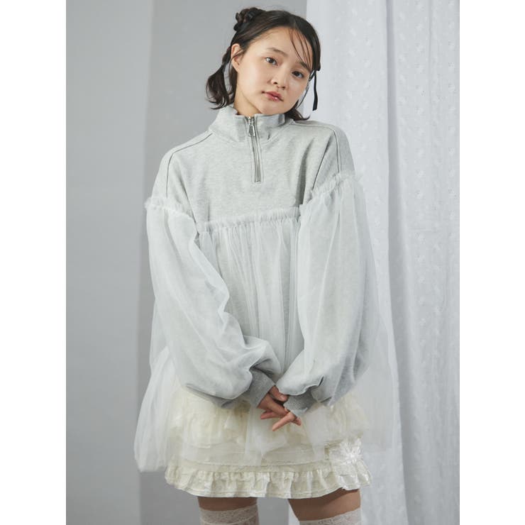merry jenny（メリージェニー）の「チュールハーフZIPスウェット