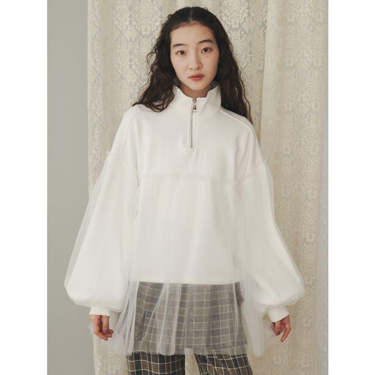 チュールハーフZIPスウェット[品番：MKSW0060221]｜merry jenny