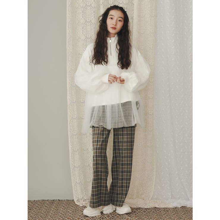 チュールハーフZIPスウェット[品番：MKSW0060221]｜merry jenny