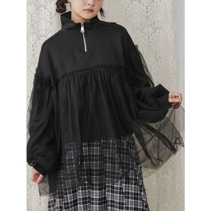 チュールハーフZIPスウェット[品番：MKSW0060221]｜merry jenny