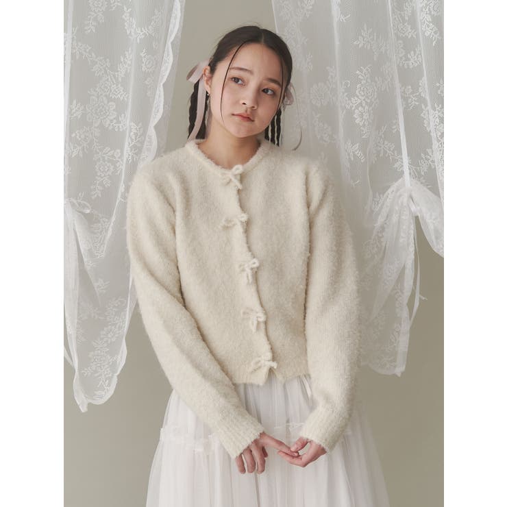 ブークレリボンニットカーディガン[品番：MKSW0060140]｜merry jenny