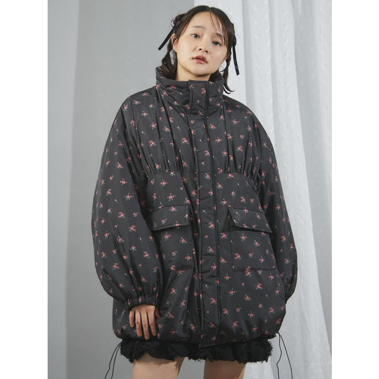 merry jenny flower パファーコート ブルー 小花柄 flowerパファーコート[品番：MKSW0060141]｜merry jenny