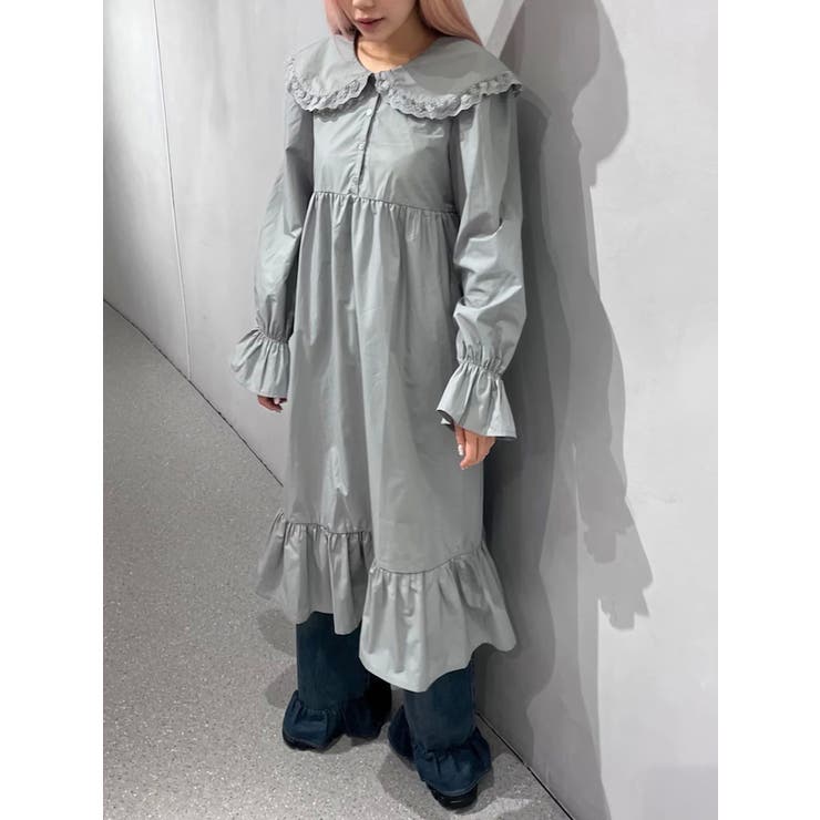 フリルカラーギャザーワンピース[品番：MKSW0060516]｜merry
