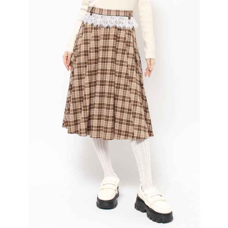 チェックレースプリーツスカート[品番：MKSW0060147]｜merry