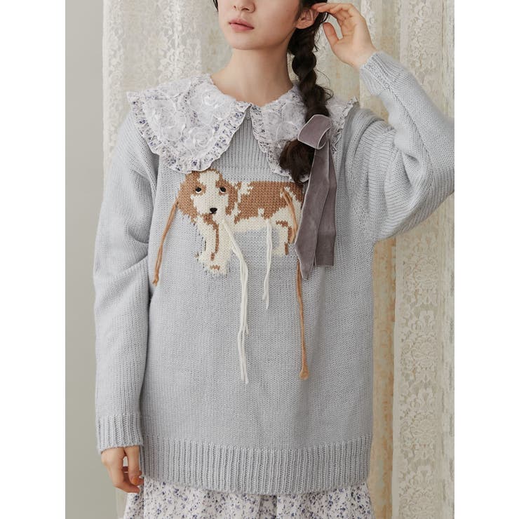 vintage like dogニット[品番：MKSW0060148]｜merry jenny