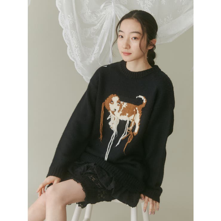 vintage like dogニット[品番：MKSW0060148]｜merry jenny（メリージェ