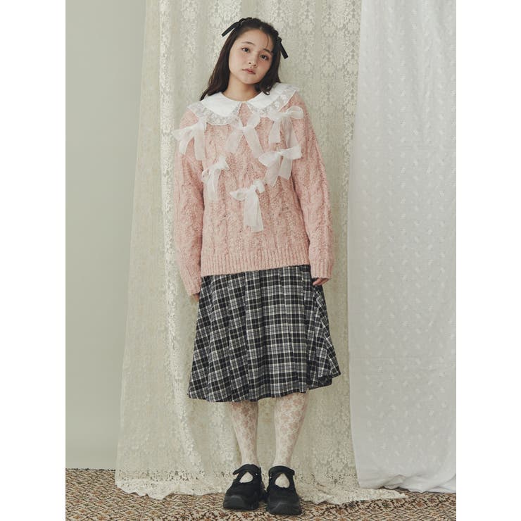 ローズです。　Rene 34リボンいっぱいニット リボンたくさんニットプルオーバー[品番：MKSW0058310]｜merry jenny